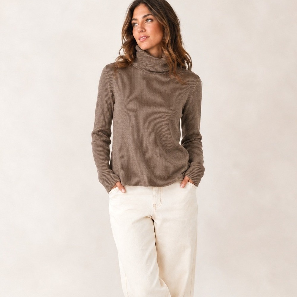 GAP Cozy Brown Ribbed Knit Turtleneck Sweater XXL